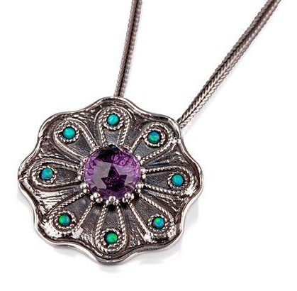 Vintage Style Silver Opal Necklace front view