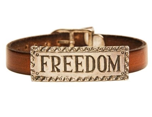 Silver and Leather "FREEDOM" Bracelet front view