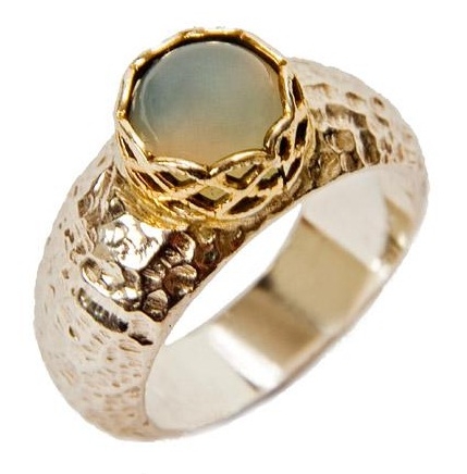 Gold & Silver Hammered Ring with Moonstone side view