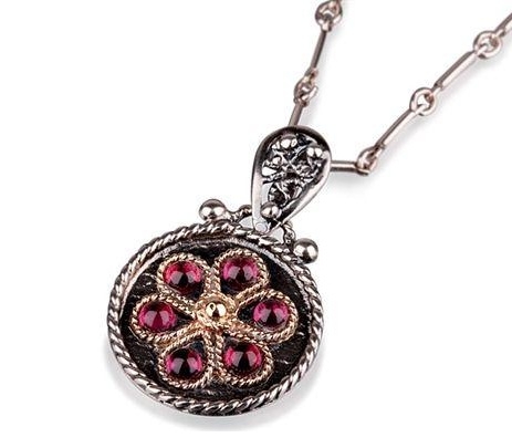 Vintage Style Gold and Silver Garnet Necklace front view