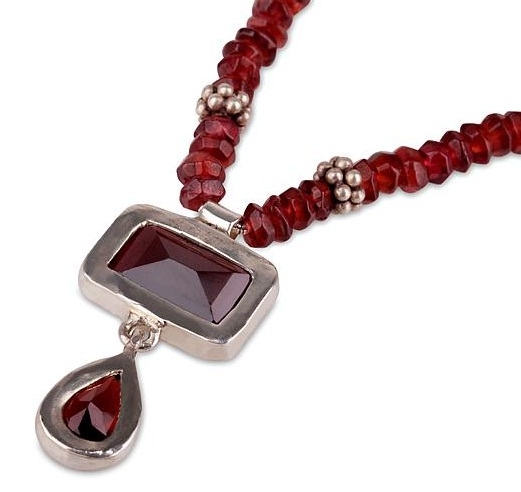 Antique Style Silver and Ruby Necklace Side View