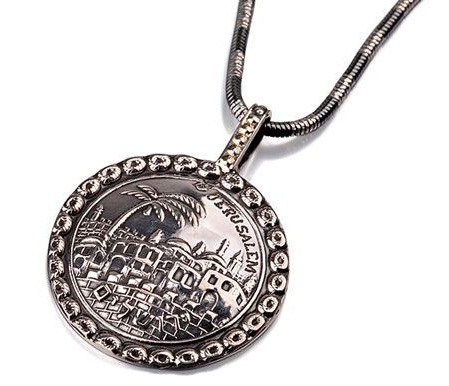 Vintage Silver Jerusalem Portrait Necklace front view