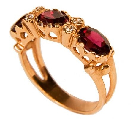 Rose Gold Vintage Ring with Red Garnets side view