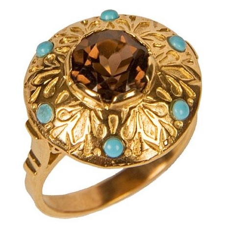 Gold Vintage Ring with a Brown Topaz side view