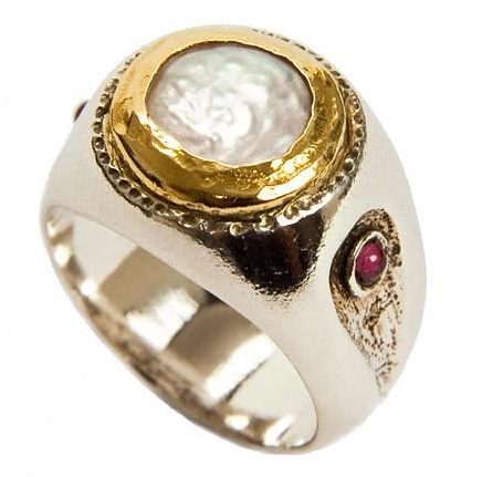 Gold & Silver Vintage Pearl Ring side view