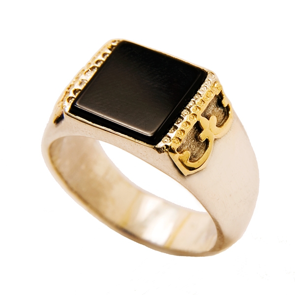 Gold and Silver Vintage Ring with Onyx