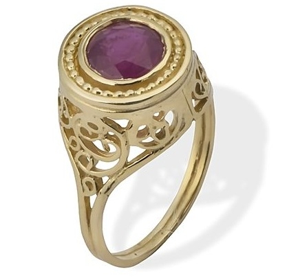 Vintage Rococo gold ring with Ruby - side view2