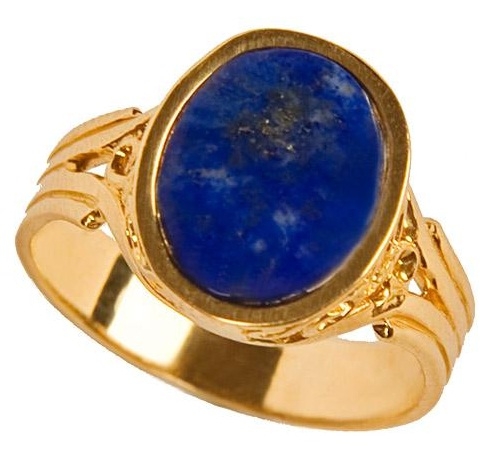 14k Gold Vintage Ring with Lapis Lazuli side view