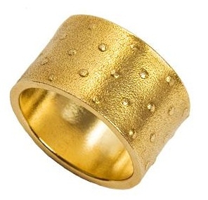 14K Gold Vintage Style ring wide band - side view