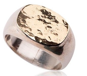 Vintage Style Gold and SIlver Stamp Ring Side View