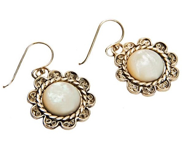 Antique looking Vintage Silver Earring with Motehr of Pearl Side View