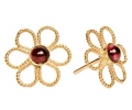 Vintage Designe Gold Earrings with Red Garnet Side Viwe