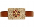 Leather, Gold & Silver Vintage Bracelet with Red Garnets