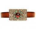 Leather Gold&Silver Bracelet with Red Garnet close up Leather Gold&Silver Bracelet with Red Garnet close up