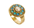 VIntage Style 14k Gold Ring with Opal and Pearl