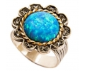 Silver&Gold Ring with a Bright Blue-Green Opal side view Silver&Gold Ring with a Bright Blue-Green Opal side view