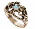 Vintage Style Silver Ring with Opal Gemstone side view Vintage Style Silver Ring with Opal Gemstone side view