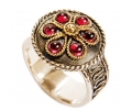 Gold and Silver Vintage Style Ring with Six Garnets