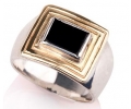 Antique Lookign Gold and Silver Ring with Onyx Side View