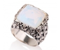 Vintage Style Silver Designer Ring with White Opal Side View Vintage Style Silver Designer Ring with White Opal Side View