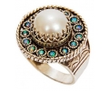 Silver Vintage Ring with a Pearl and Opals side view Silver Vintage Ring with a Pearl and Opals side view