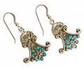 Antique Looking Silver Earrings with Opal Side View Antique Looking Silver Earrings with Opal Side View