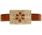 Leather Gold & Silver Bracelet with Red Garnets close up