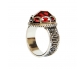 Silver Vintage Style Ring with Red Zircon vertical view