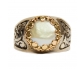 Vintage Style silver and Gold Ring with pearl front Side