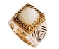 Vintage Style silver and Gold Ring with mother of pearl ring Side View