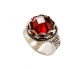 Silver Vintage Style Ring with Red Zircon side view