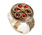 Gold and Silver Vintage Ring with Six Garnets side view