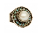 Silver Vintage Ring with a Pearl and Opals front view
