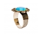 Silver&Gold Ring with a Bright Blue-Green Opal vertical view