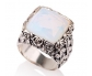 Vintage Style Silver Designer Ring with White Opal Side View