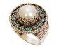 Silver Vintage Ring with a Pearl and Opals side view