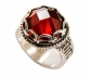 Silver Vintage Style Ring with Red Zircon side view